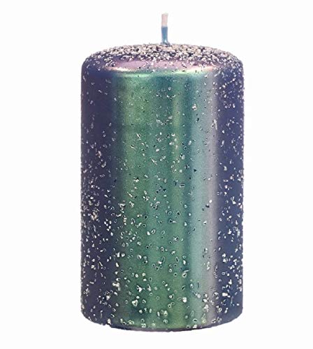 Stumpenkerzen glänzend lackiert und gefrosteter Oberfläche in Metallic Petrol Blau, 15 x 8 cm, 4 Stück, Metallic Kerzen von Stumpenkerzen