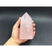 4.9" Große Rosenquarz Kristall Punkt Rosa Kristall-Quarz-Generator Extra Bergkristall Heilende Energie Meditation Cd-L15 Ob von StunningGem
