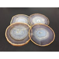 Extra Große Roh Achat-Untersetzer-Set Aus 4 Großen Grauen Achat Quarz Geode Untersetzer Scheibe Mineral Stein Trinkbehälter Für Hochzeit von StunningGem
