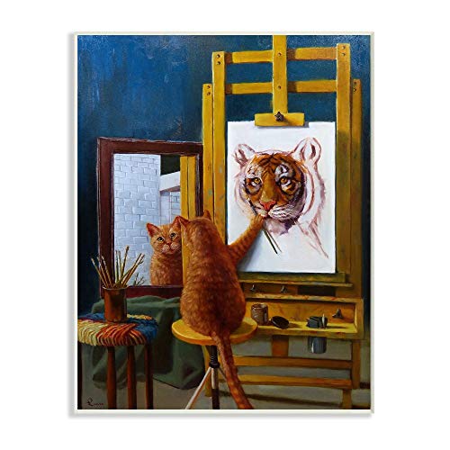 Stupell Industries Cat Confidence Selbstporträt als Tiger lustiges Gemälde Wandschild, Holzwerkstoff, 10 x 15 von Stupell Industries