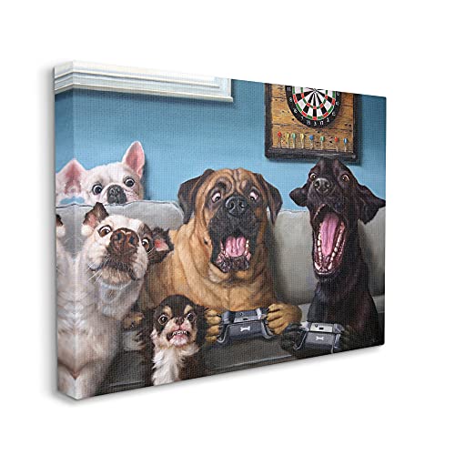 Stupell Industries Lustige Hunde spielen Videospiele Wohnzimmer Haustier Portrait, entworfen von Lucia Heffernan Leinwandbild, Blau, 40,6 x 50,8 cm von Stupell Industries