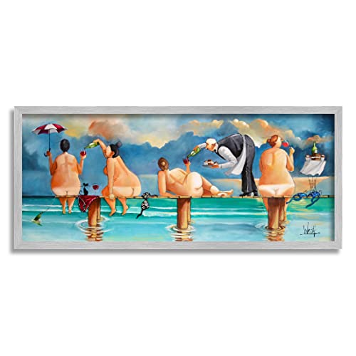 Stupell Industries Ronald West Gerahmter Wandkunst, Design Nude Ladies Summer Beach Wine Giclée von Stupell Industries