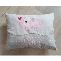 Kuschelkissen, Kinderkissen, Babykissen Elefant Mit Name Rosa Grau von Stupsnadel