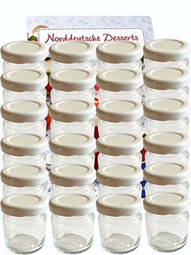 20er Set Sturzgläser Mini Gläser 37 ml Deckelfarbe Weiß To 43 mit Schraub-Deckel Rundgläser Honig Kaviar Marmeladengläser Obstgläser Einweckgläser, Honig, Gläser, Einmachgläser, Portionsgläser, Imker von hocz