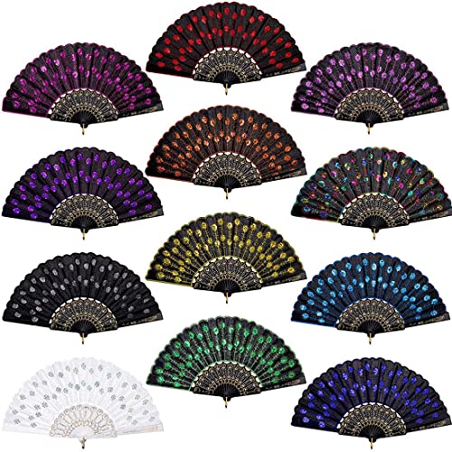 Stuurvnee 12 Stück Pailletten Stoff Faltfächer Pfau Handfächer Blume Spitze Fächer Handheld Faltfächer für Frauen Hochzeit Party Stuurvnee 12 Stück Pailletten Stoff Faltfächer Pfau Handfächer Blume Spitze Fächer Handheld Faltfächer für Frauen Hochzeit Party von Stuurvnee