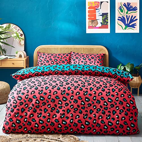 Style Lab Leopard Bettbezug-Set, Blaugrün/Koralle, Einzelbett von Style Lab