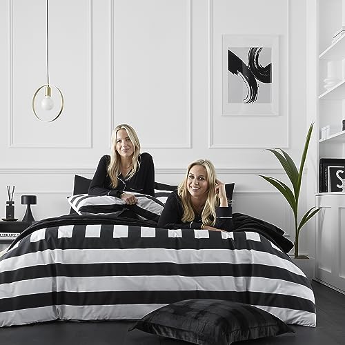 Style Sisters Bettwäscheset mit Kissenbezügen für Super-Kingsize-Bett, gestreift, Baumwolle, Schwarz/Weiß von Style Sisters