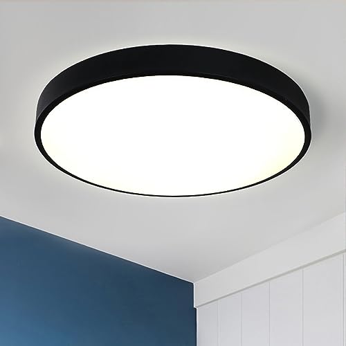 Style home 24W Deckenleuchte LED Deckenlampe aus Metall,Ø30x4cm Warmweiß 3000K, Ultraslim Moderne Runde Leuchte für Wohnzimmer Schlafzimmer Kinderzimmer Arbeitszimmer Büro Küche Flur Diele(Schwarz) von Style home