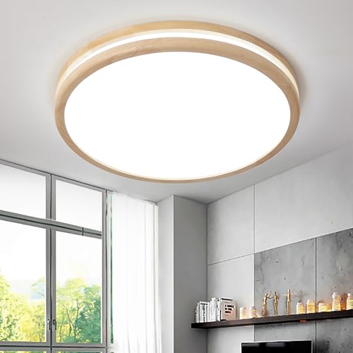 Style home 96W LED Deckenleuchte Holz Deckenlampe, Ø50x6cm, dimmbar mit Fernbedienung,moderne runde Leuchte für Wohnzimmer Schlafzimmer Büro Küche Flur(Holz) von Style home