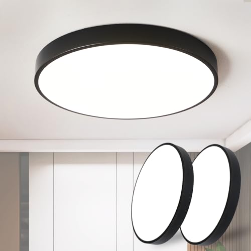 Style home 2 Stück 24W LED Deckenleuchte Deckenlampe Ø30x4cm, 3000K Warmweiß, Runde Lampe für Wohnzimmer Schlafzimmer Arbeitszimmer Büro Küche (Schwarz) von Style home