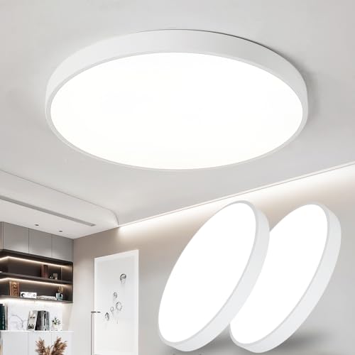 Style home 2 Stück 48W LED Deckenleuchte Deckenlampe Ø50x4cm, 3000K Warmweiß, Runde Lampe für Wohnzimmer Schlafzimmer Arbeitszimmer Büro Küche (Weiß) von Style home