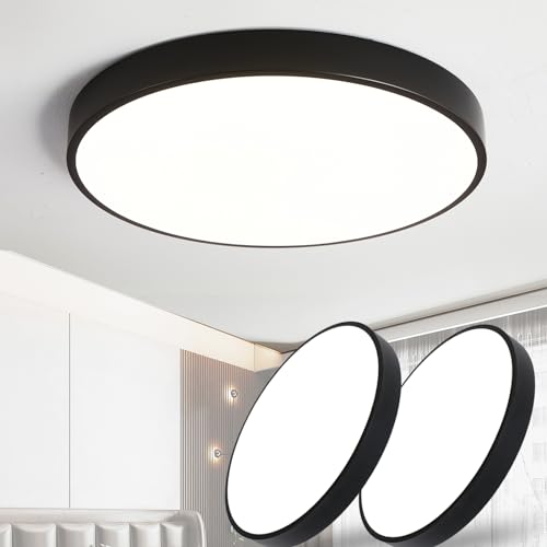 Style home 2 Stücke 36W LED Deckenleuchte Deckenlampe aus Metall, Warmweiß 3000K, Ø40x4cm, Ultraslim Runde Leuchte für Wohnzimmer Schlafzimmer Küche Büro Flur Diele Balkon (Schwarz) von Style home