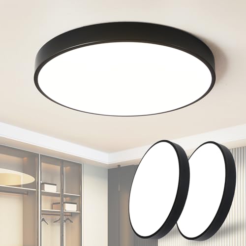 Style home 2Pcs 36W Deckenleuchte LED Deckenlampe aus Metall,Ø40x4cm Warmweiß 3000K, Ultraslim Runde Leuchte für Wohnzimmer Schlafzimmer Arbeitszimmer Büro Küche Flur (Schwarz) von Style home