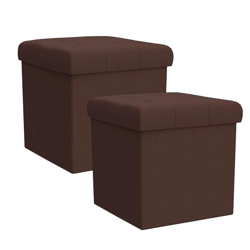 Style home 2er Set Sitzhocker Sitzbank mit Stauraum, Faltbare Sitztruhe Fußbank Aufbewahrungsbox Polsterhocker, Leinen, 38 * 38 * 38 cm (Dunkelbraun) von Style home
