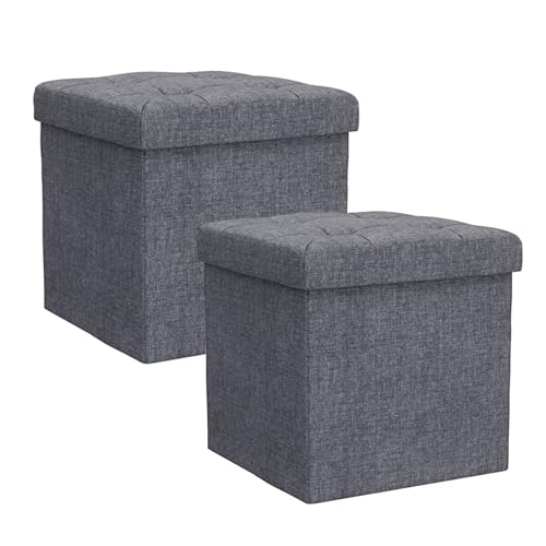 Style home 2er Set Sitzhocker Sitzbank mit Stauraum, Faltbare Sitztruhe Fußbank Aufbewahrungsbox Polsterhocker, Leinen, 38 * 38 * 38 cm (Grau) von Style home