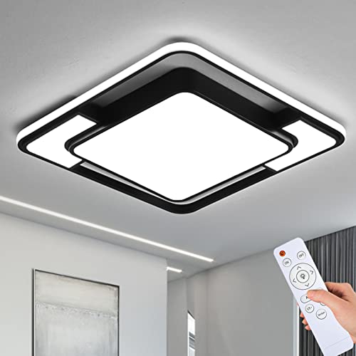 Style home 90W LED Deckenleuchte Deckenlampe, 42 * 42 * 6cm, voll dimmbar mit Fernbedienung, Moderne Leuchte für Büro Wohnzimmer,Schlafzimmer, Kinderzimmer, Arbeitzimmer,Büro (Schwarz) von Style home