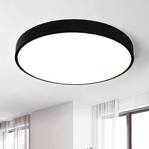 Style home 48W Deckenleuchte LED Deckenlampe Ø50x4cm,Warmweiß 3000K,Ultraslim Runde Lampe aus Metall, für Wohnzimmer Schlafzimmer Büro Küche Diele Flur (Schwarz) von Style home