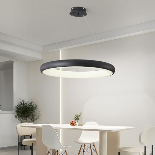 Style home 52W Hängeleuchte Esstisch Pendelleuchte Ø60x8cm, dimmbar mit Fernbedienung 3000K-6000K, LED Runde Deckenleuchte Deckenlampe für Esszimmer Wohnzimmer Schlafzimmer (Schwarz) von Style home