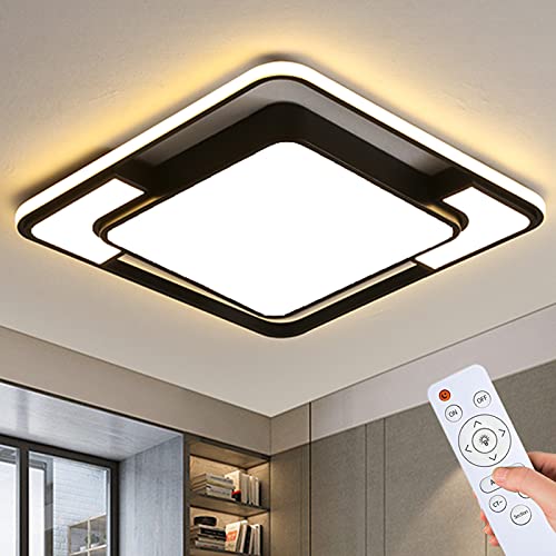 Style home 90W LED Deckenleuchte Deckenlampe,42 * 42 * 6cm, dimmbar mit Fernbedienung,Quadratische Leuchte für Wohnzimmer, Schlafzimmer, Arbeitszimmer, Küche, Büro(Schwarz) von Style home