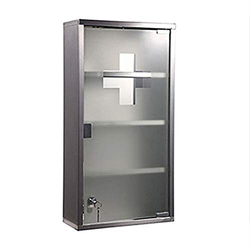 Style home Medizinschrank aus Edelstahl, 60 * 30 * 12cm, abschließbarere Arzneischrank Hausapotheke Erste Hilfe Schrank Medikamentschrank,Glastür mit Schloss,inkl 2 Schlüsseln (Silber,4 Fächer) von Style home