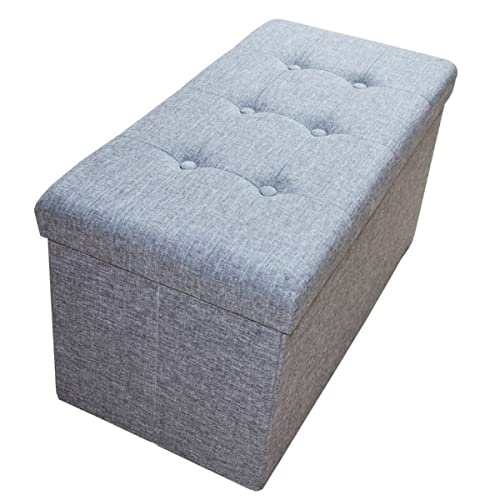 Style home Sitzbank Sitzhocker mit Stauraum, Faltbare Fußablage Sitztruhe Aufbewahrungsbox, belastbar bis 300kg, aus Leinen, 76 * 38 * 38 cm, 2676-18 (Grau) von Style home