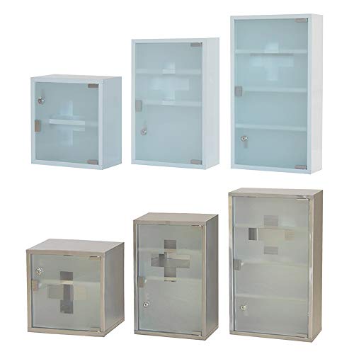 Style home Medizinschrank abschließbarere Arzneischrank, Metall Hausapotheke Erste Hilfe Schrank Medikamentschrank, Glastür mit Schloss, inkl 2 Schlüsseln, 30x30x12cm (Weiß,2 Fächer) von Style home