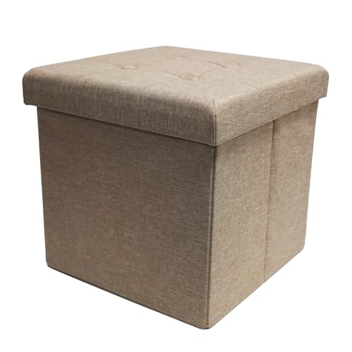 Style home Sitzhocker Sitzbank mit Stauraum, Faltbare Sitztruhe Fußbank Aufbewahrungsbox Polsterhocker, Leinen, 38 * 38 * 38 cm (Warm Grey) von Style home