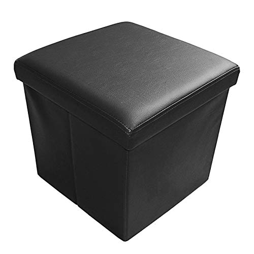 Style home Sitzhocker mit Stauraum, Faltbare Sitzbank, Sitztruhe aus Kunstleder, gepolstert Sitzwürfel Fußhocker Aufbewahrungsbox mit Deckel, für Wohnzimmer Schlafzimmer, 38 * 38 * 38 cm (Schwarz) von Style home