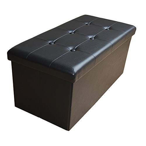 Style home Sitzbank Sitzhocker mit Stauraum, Faltbare Sitztruhe Fußbank Aufbewahrungsbox Polsterbank, belastbar bis 300kg, Kunstleder, 76 * 38 * 38 cm (Schwarz) von Style home