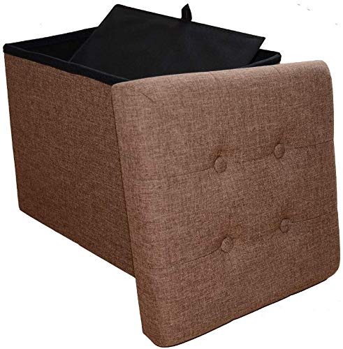 Style home Sitzhocker Sitzbank mit Stauraum, Faltbare Sitztruhe Fußbank Aufbewahrungsbox Polsterhocker, Leinen, 38 * 38 * 38 cm (Braun) von Style home