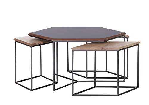 Stylefurniture Couchtische Set (1-4), Holz MDF Metall, Grauer T61 H39 Tisch mit Natur Platte: B80 T55 H32 cm von Stylefurniture