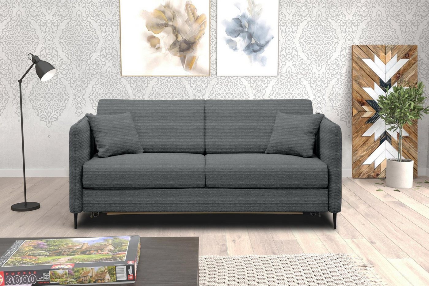 Stylefy 3-Sitzer Arnold, Sofa, 2-Sitzer, mit Bettfunktion, frei im Raum stellbar, Modern Design, Metall von Stylefy