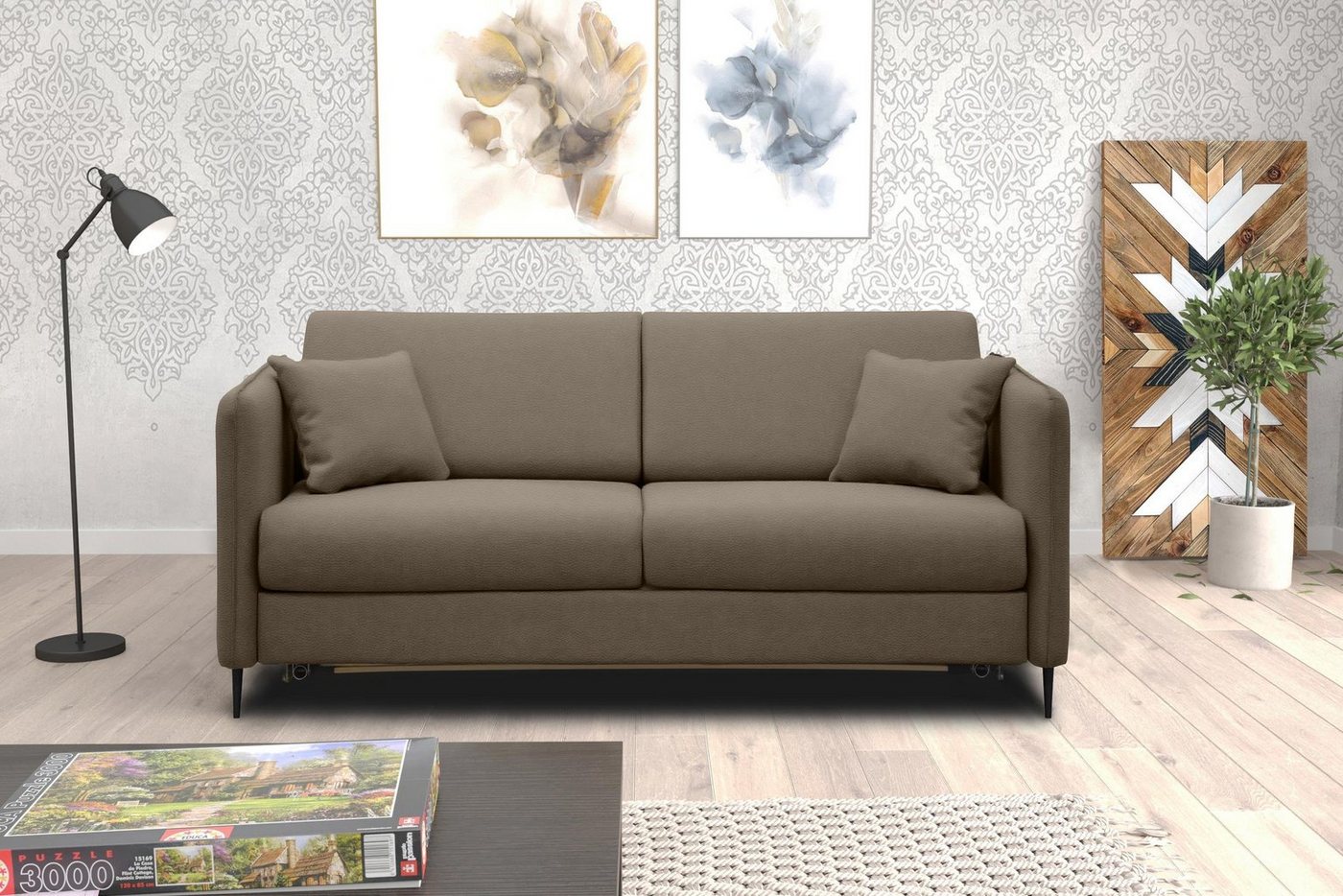 Stylefy 3-Sitzer Arnold, Sofa, 2-Sitzer, mit Bettfunktion, frei im Raum stellbar, Modern Design, Metall von Stylefy