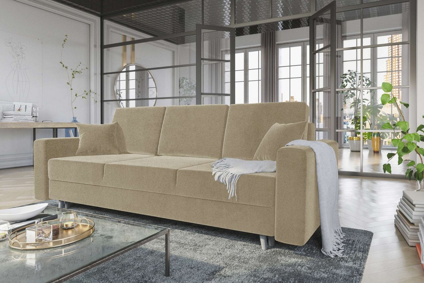 Stylefy 3-Sitzer Carmen, Sofa, Schlafsofa, Sitzkomfort, mit Bettfunktion, mit Bettkasten, Modern Design von Stylefy