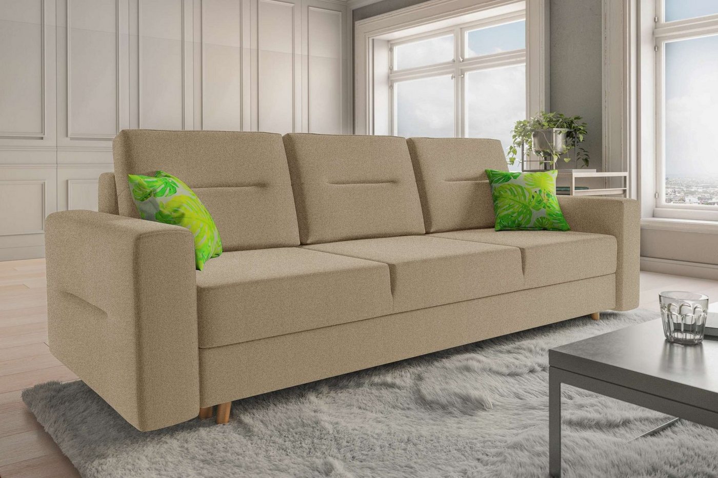 Stylefy 3-Sitzer Fabian, Sofa, Schlafsofa, Sitzkomfort, mit Bettfunktion, mit Bettkasten, frei im Raum stellbar von Stylefy