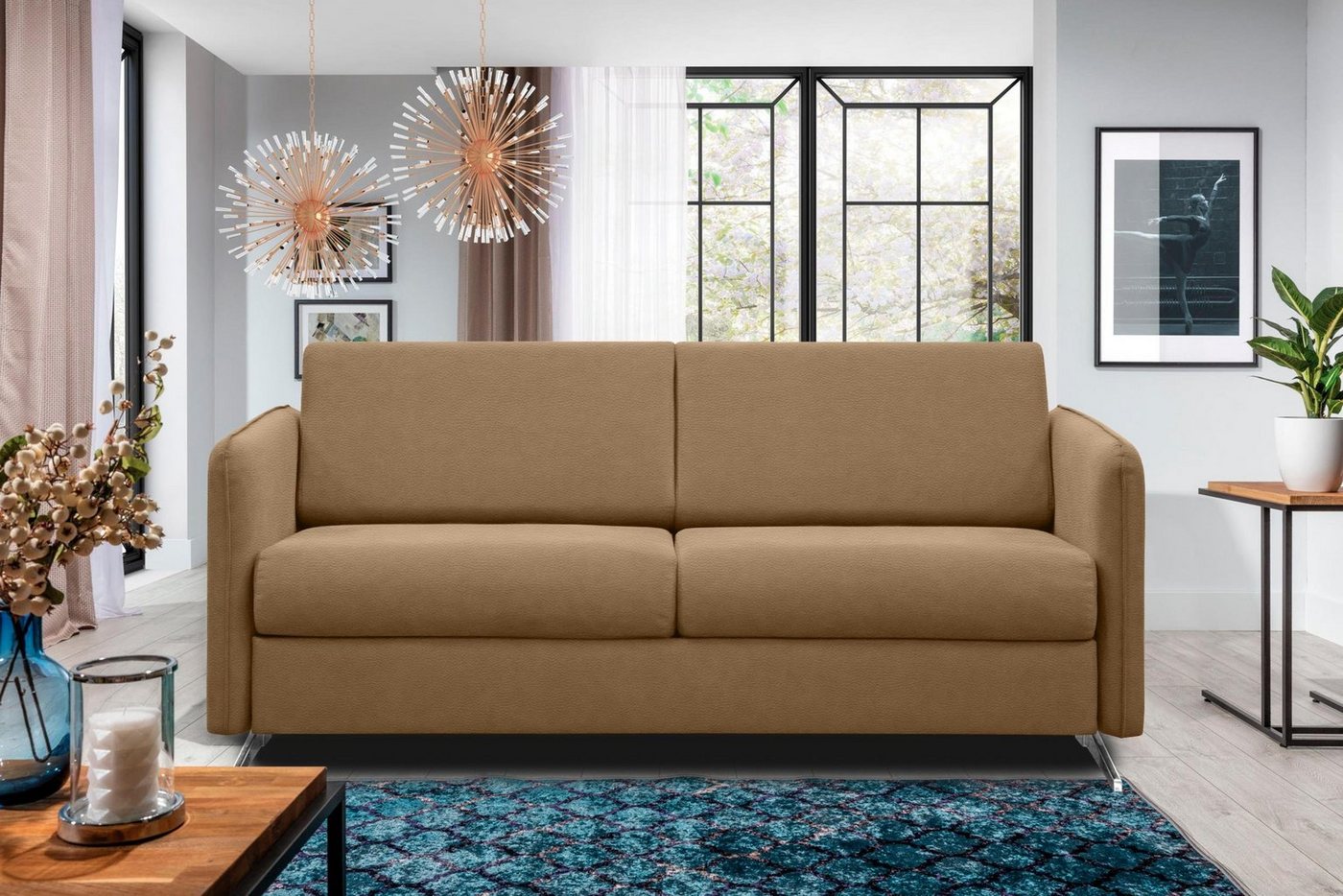 Stylefy 3-Sitzer Sherlock, Sofa, 2-Sitzer, mit Bettfunktion, frei im Raum stellbar, Modern Design, Metall von Stylefy