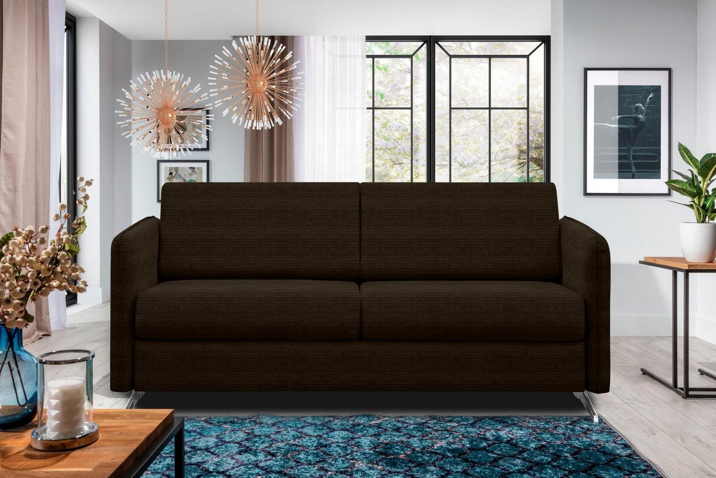 Stylefy 3-Sitzer Sherlock, Sofa, 2-Sitzer, mit Bettfunktion, frei im Raum stellbar, Modern Design, Metall von Stylefy