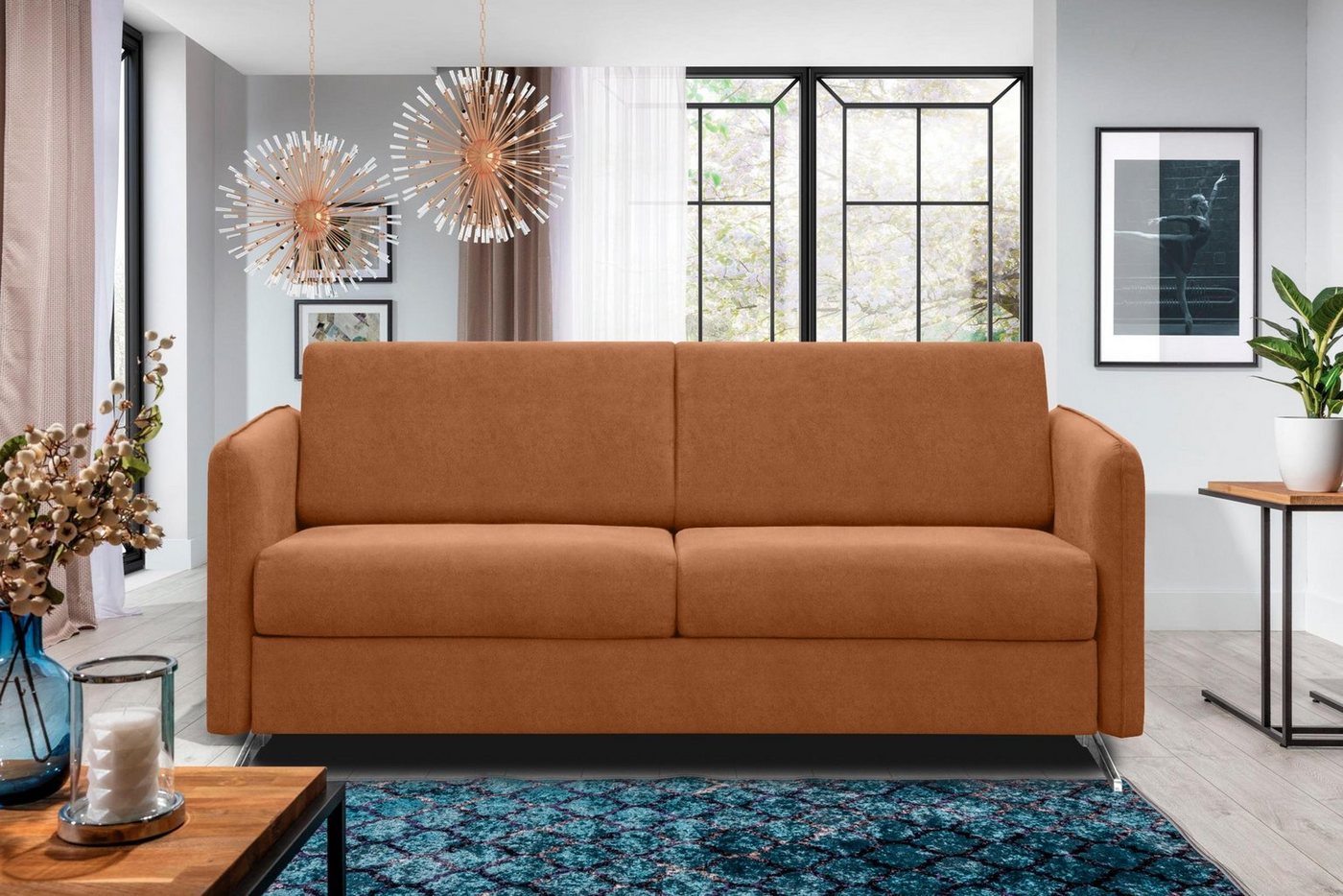 Stylefy 3-Sitzer Sherlock, Sofa, 2-Sitzer, mit Bettfunktion, frei im Raum stellbar, Modern Design, Metall von Stylefy