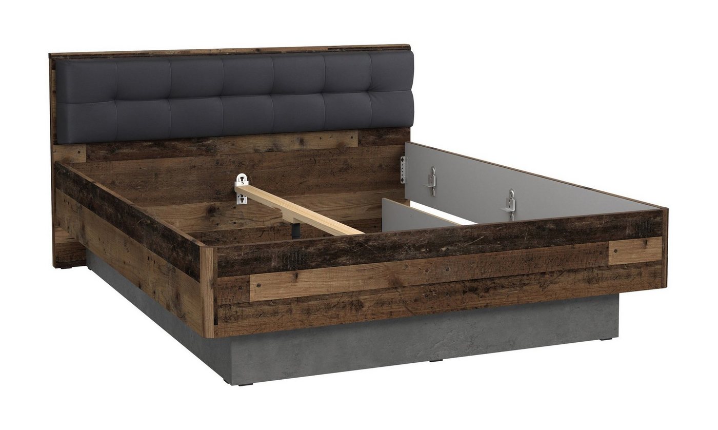 Stylefy Bettgestell Califfo Altes Holz Optik Beton Optik (Schlafzimmerbett, Bett), 160x200 cm, Kopfteil gepolstert, aus Holzwerkstoff, Industrial Design von Stylefy