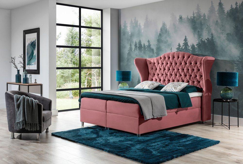 99rooms Boxspringbett Adele (Schlafzimmerbett, Bett), mit Taschenfederkern Matratze, Topper, Bettkasten, Kopfteil gepolstert von 99rooms