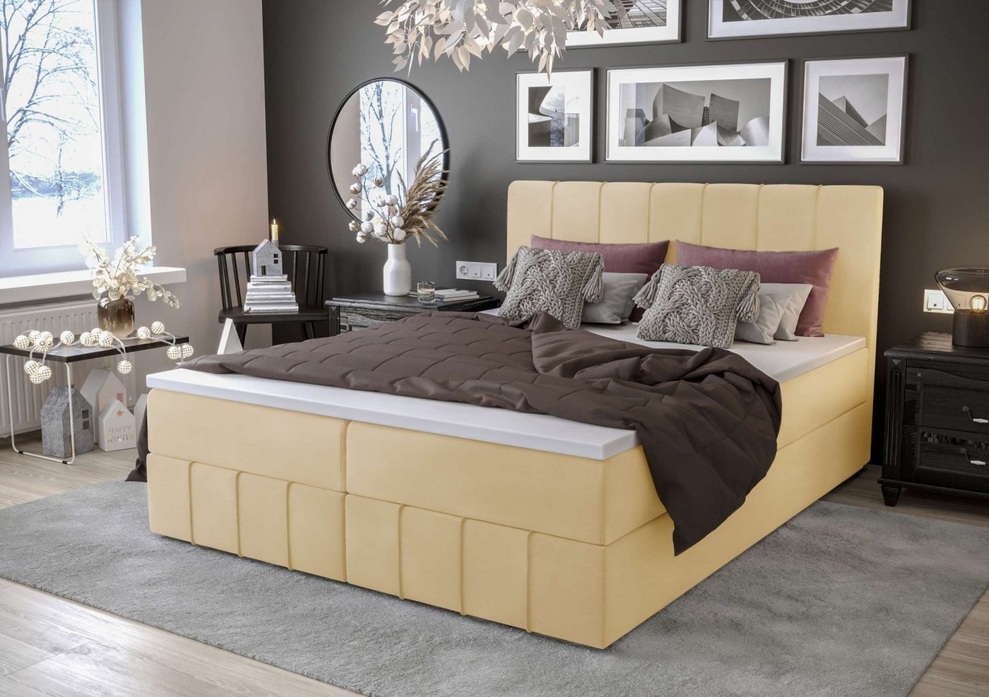 Stylefy Boxspringbett Amber (Schlafzimmerbett, Bett), 140/160/180 x 200 cm, mit Matratze und Topper, Bettkasten von Stylefy