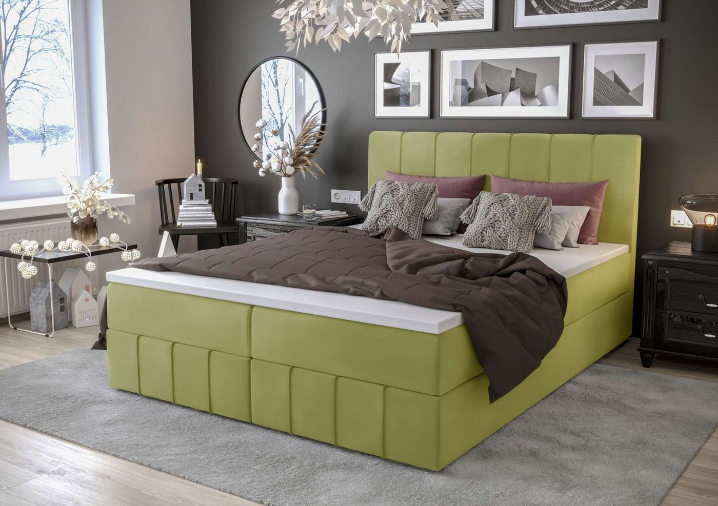 Stylefy Boxspringbett Amber (Schlafzimmerbett, Bett), 140/160/180 x 200 cm, mit Matratze und Topper, Bettkasten von Stylefy