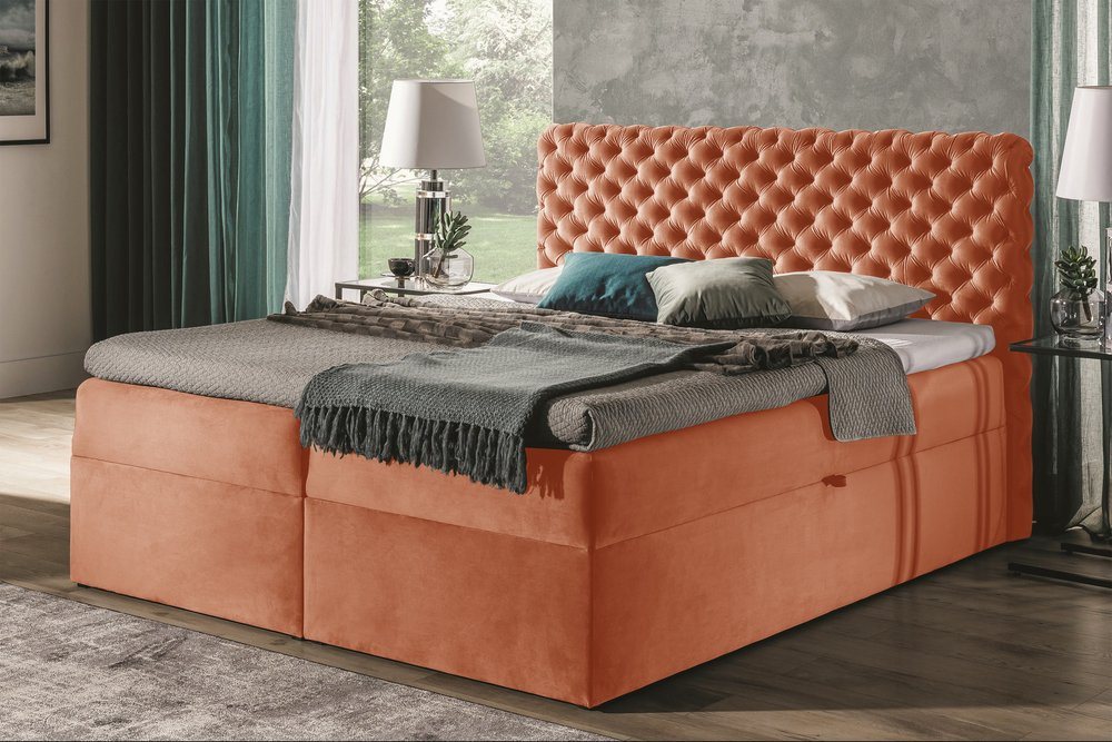 Stylefy Boxspringbett Angelo (Schlafzimmerbett, Bett), 120/140/160/180/200 x 200 cm, mit Taschenfederkern Matratze und Topper, Bettkasten, Kopfteil gepolstert von Stylefy