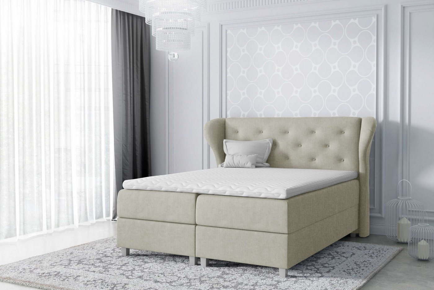 Stylefy Boxspringbett Bellagio (Schlafzimmerbett, Bett), gepolstert von Stylefy