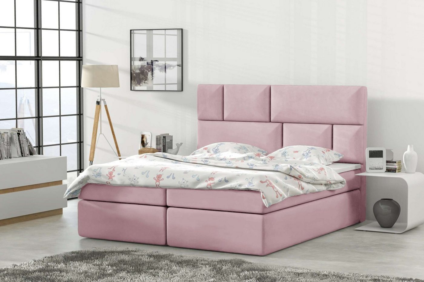 99rooms Boxspringbett Carter (Schlafzimmerbett, Bett), wahlweise mit Topper, mit Bettkasten, Bonellfederung, Modern Design von 99rooms