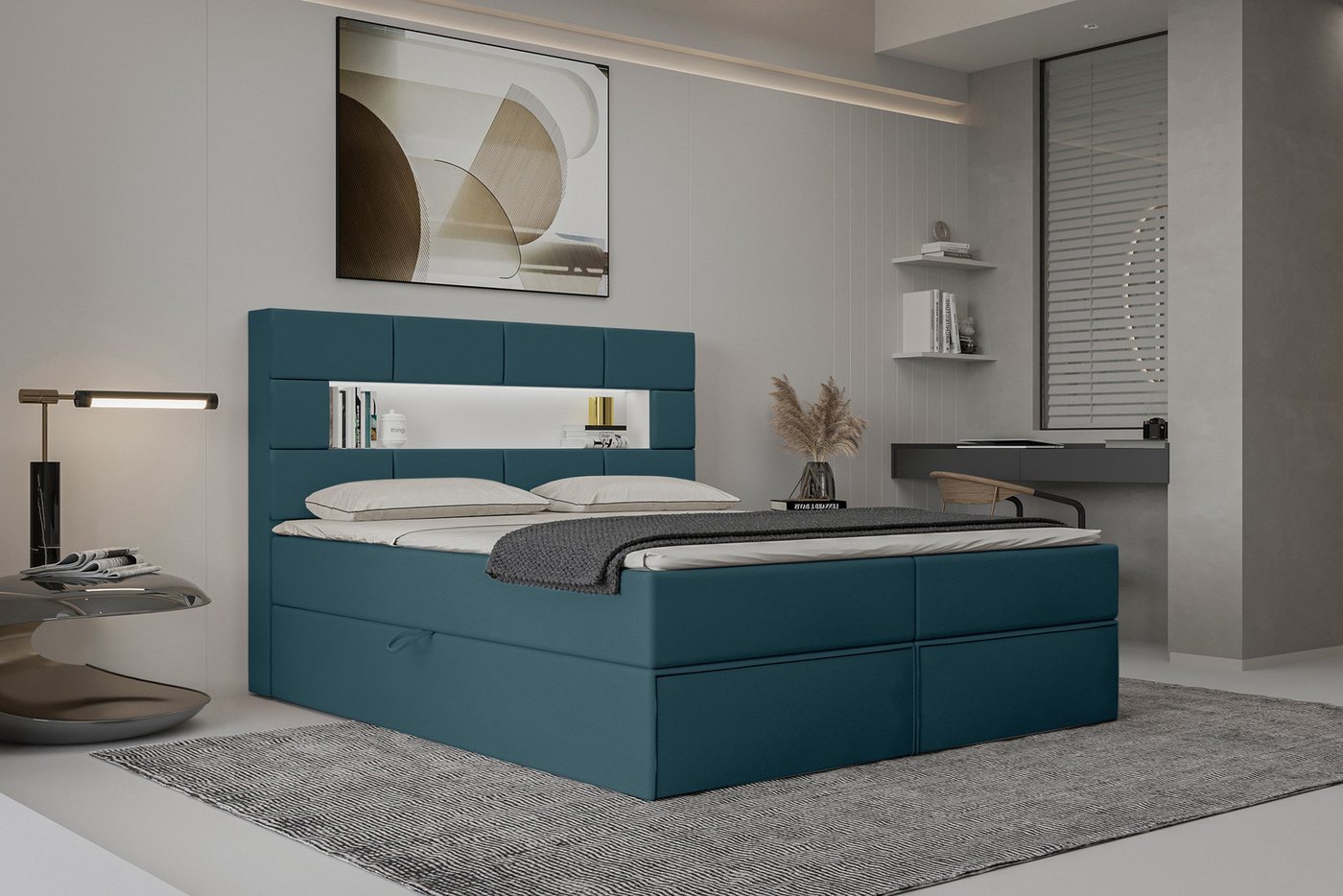 99rooms Boxspringbett Comfy (Schlafzimmerbett, Bett), 140/160/180/200 x 200 cm, wahlweise mit Topper, mit Taschenfederkern Matratze, Bettkasten, Kopfteil gepolstert, mit LED-Beleuchtung von 99rooms