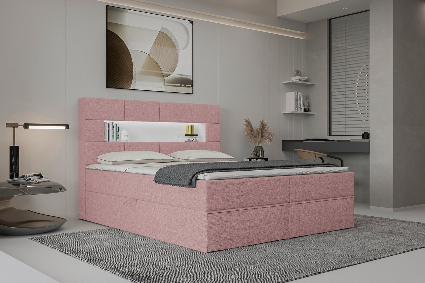 Stylefy Boxspringbett Comfy (Schlafzimmerbett, Bett), LED-Beleuchtung von Stylefy