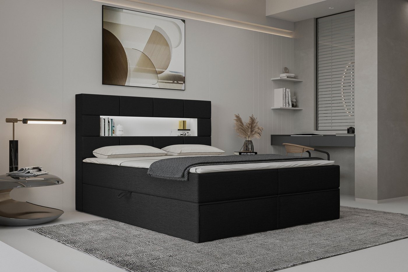 Stylefy Boxspringbett Comfy (Schlafzimmerbett, Bett), LED-Beleuchtung von Stylefy