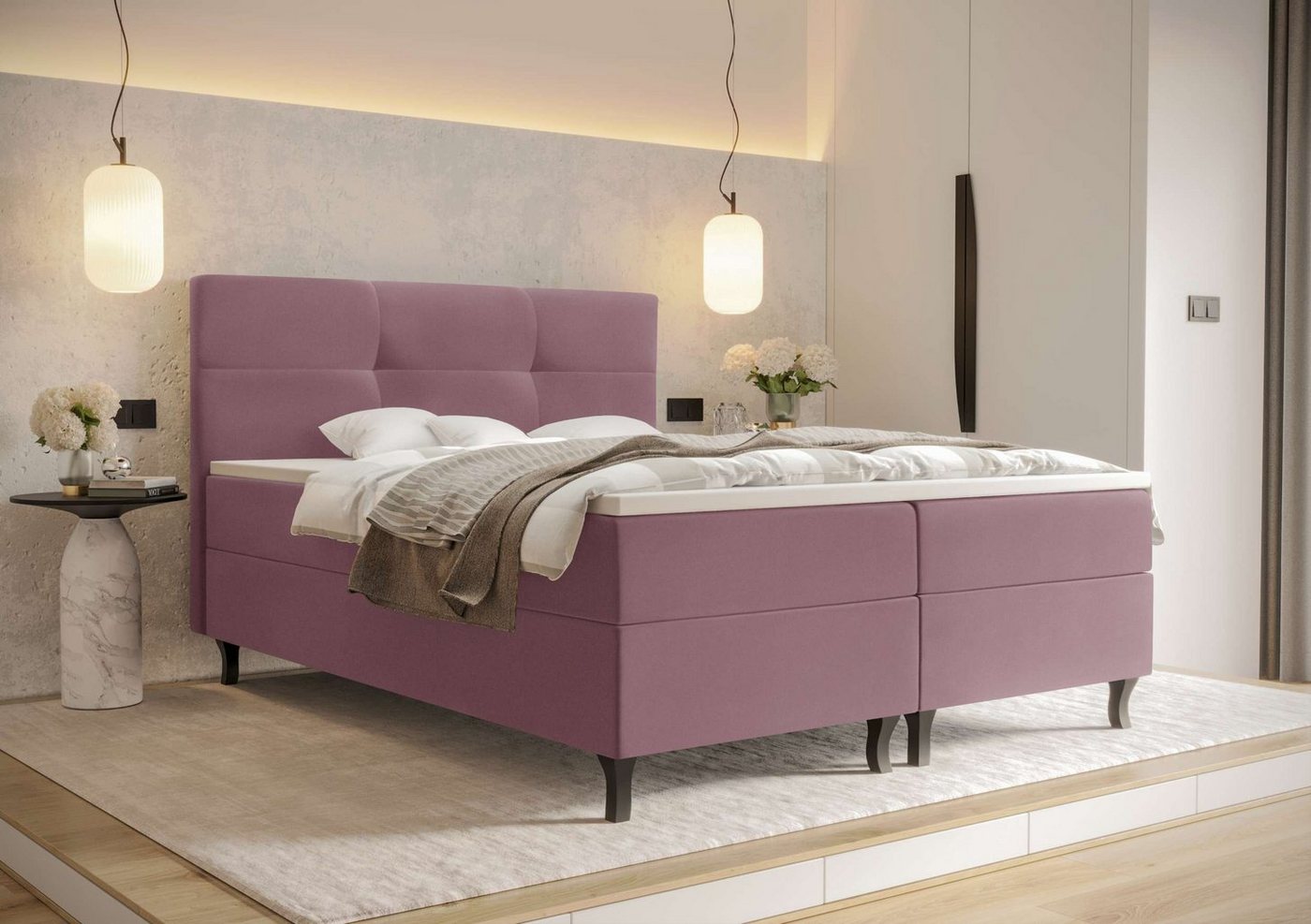 Stylefy Boxspringbett Cora (Schlafzimmerbett, Bett), 140/160/180/200 x 200 cm, mit Matratze und Topper, Bettkasten von Stylefy