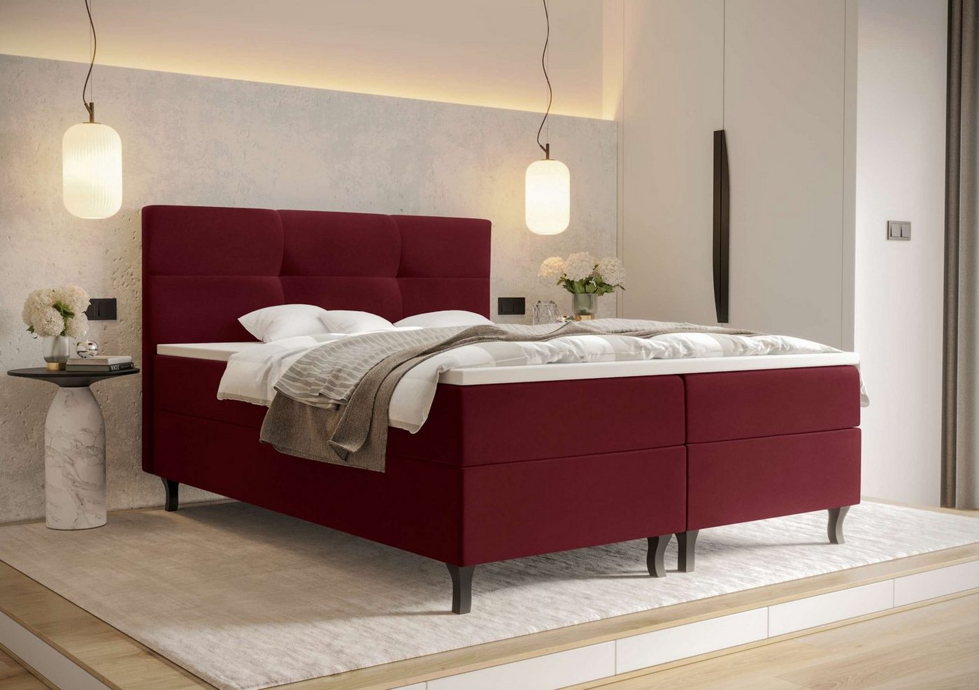 Stylefy Boxspringbett Cora (Schlafzimmerbett, Bett), 140/160/180/200 x 200 cm, mit Matratze und Topper, Bettkasten von Stylefy